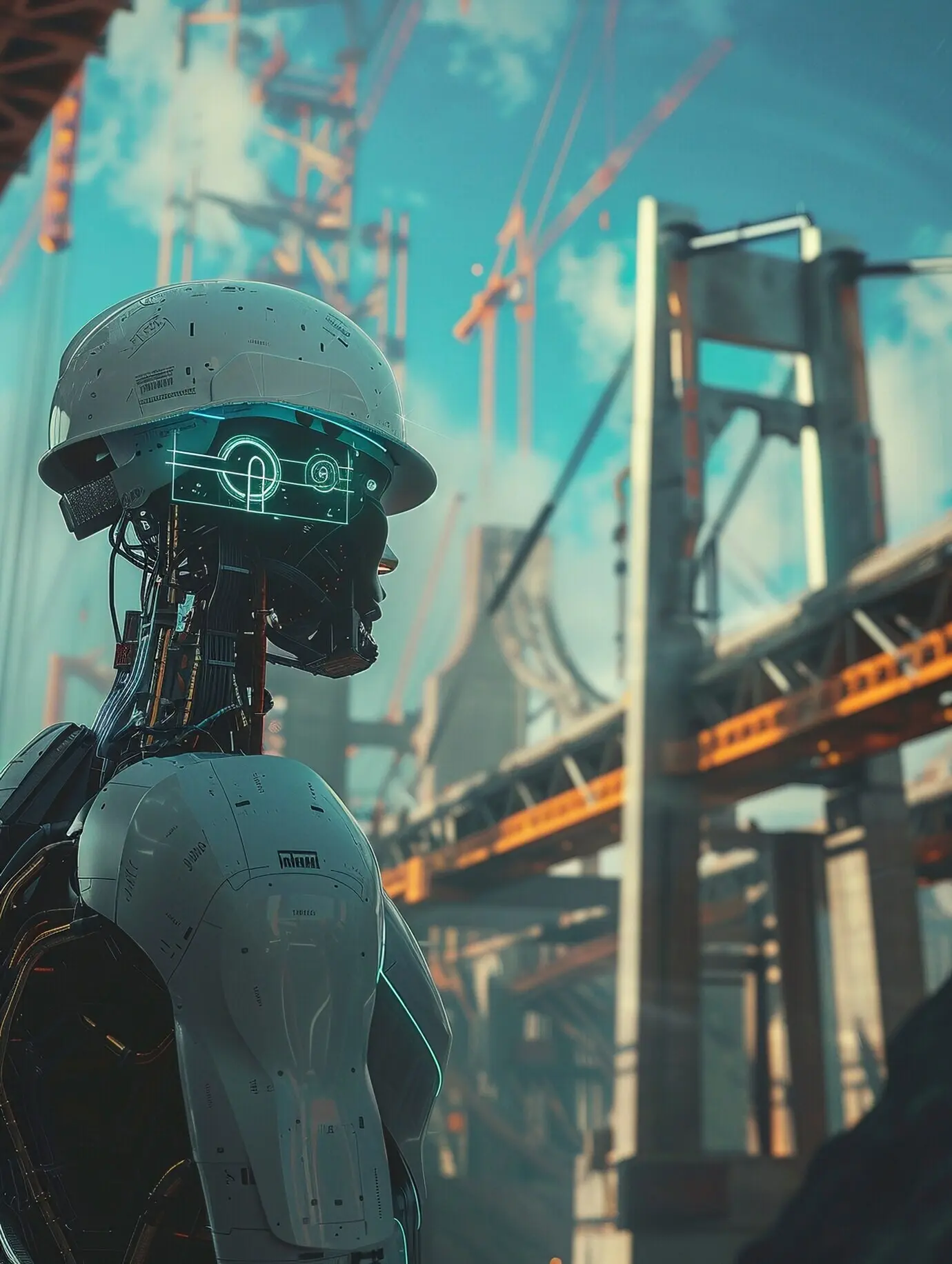 Escena con un robot futurista empleado en la industria de la construcción.